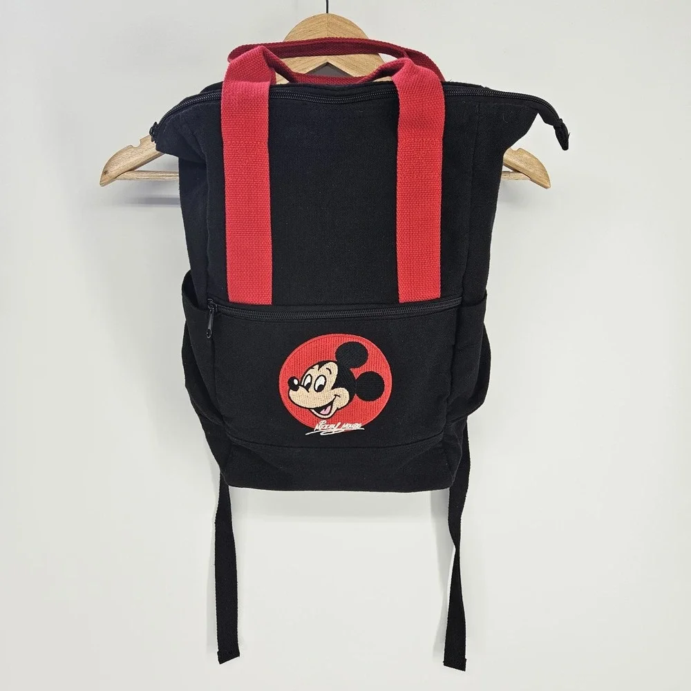 Disney Mickey Mouse Backpack Black Red Logo‎ Drawstring School